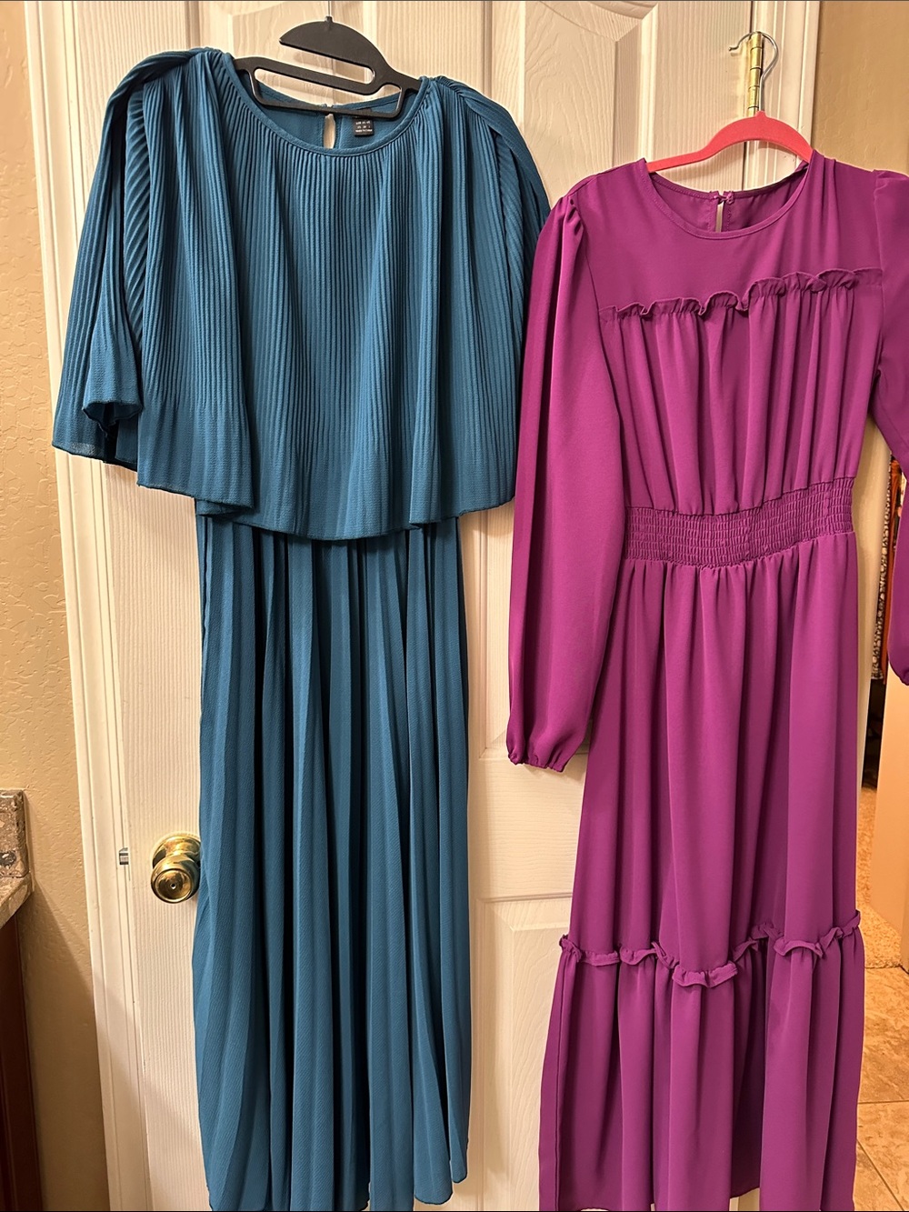 SHEIN Teal Pleated Maxi Dress & SHEIN Magenta Ruffle Midi Dress